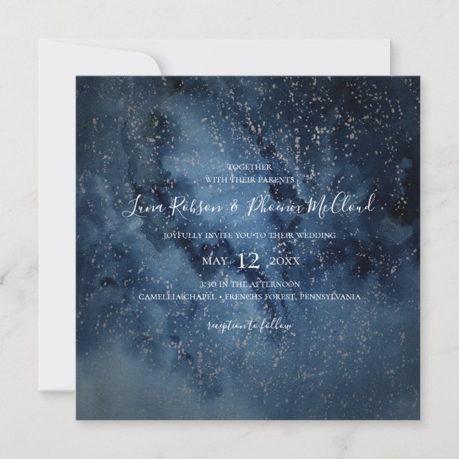 Invitation Ciel nocturne céleste | Mariage Carré en argent (Devant)