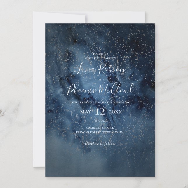 Invitation Ciel nocturne céleste | Mariage Silver All In One (Devant)