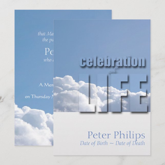 Invitation Ciel pacifique Célébration moderne de la vie Invit (Devant / Derrière)