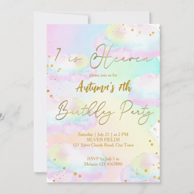 Invitation Ciel pastel nuages arc-en-ciel anniversaire (Devant)