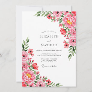 Invitation Ciel Rose Corail de Mariage de Pivoine