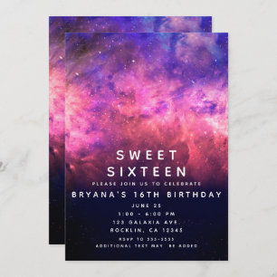 Invitation Ciel rose violet étoilé Galaxie cosmique Sweet 16