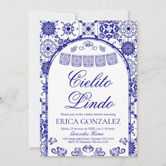 Invitation Cielito Lindo Baby Shower Papier Bleu Marine Décou