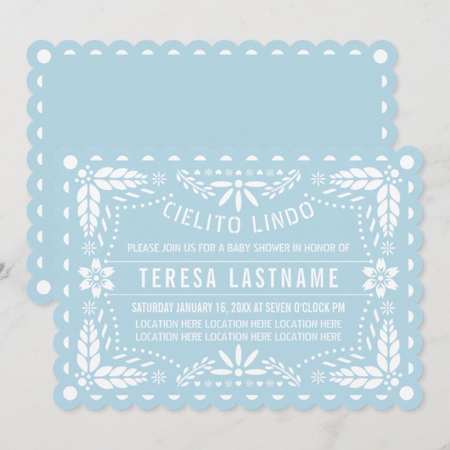 Invitation Cielito lindo bleu papillon picado bébé douche (Devant / Derrière)