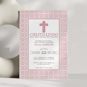 Invitation Cielito Lindo Croix Florale Religieuse Rose