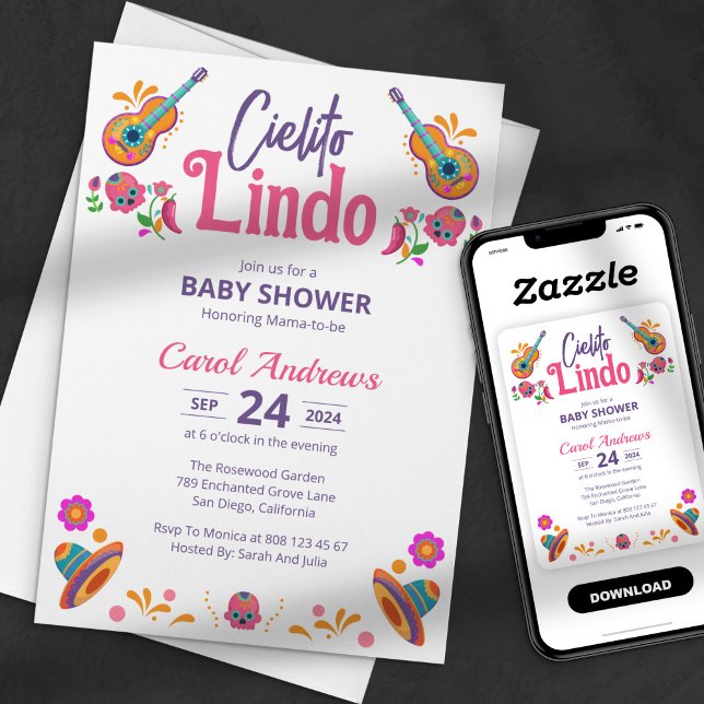 Invitation Cielito Lindo Guitare mexicaine Baby shower Talave (Créateur téléchargé)