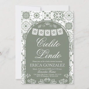 Invitation Cielito Lindo Papel Picado Baby Shower Vert Sauge