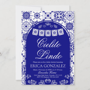 Invitation Cielito Lindo Papel Picado Garçon Baby Shower Bleu