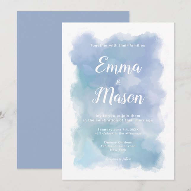 Invitation Ciels d'aquarelle bleu simple (Devant / Derrière)