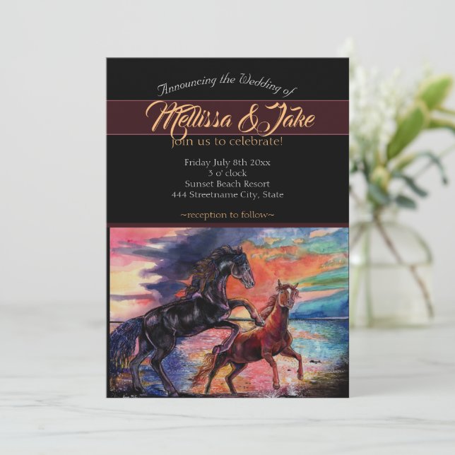 Invitation Cieux infinis Chevaux à l'aquarelle romantique  (Debout devant)