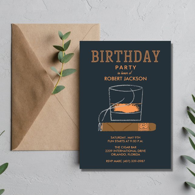 Invitation Cigar et Whisky, fête d'anniversaire (Créateur téléchargé)