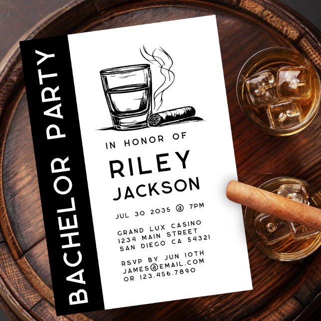 Invitation Cigares modernes et Whiskey Bachelor Party (Créateur téléchargé)