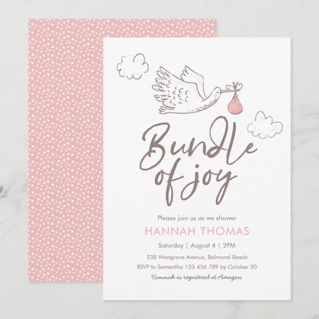 Invitation Cigogne de bébé de l'invitation | de baby shower (Devant / Derrière)