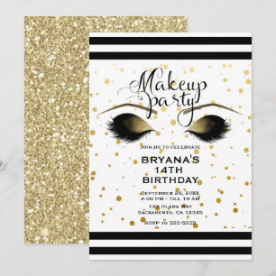 Invitation Cils Maquillage Glam Gold Beauté Points de Fête