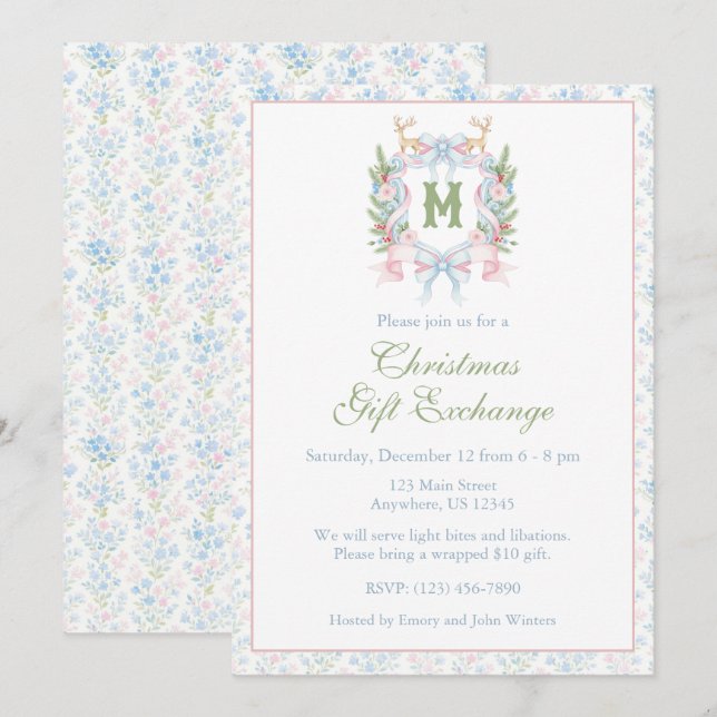 Invitation Cimetière de Monogramme de Noël des papillons Prep (Devant / Derrière)