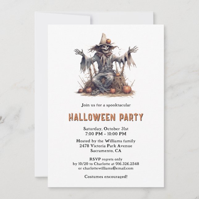 Invitation Cimetière de Squelette éffrayant Fête d'Halloween (Devant)