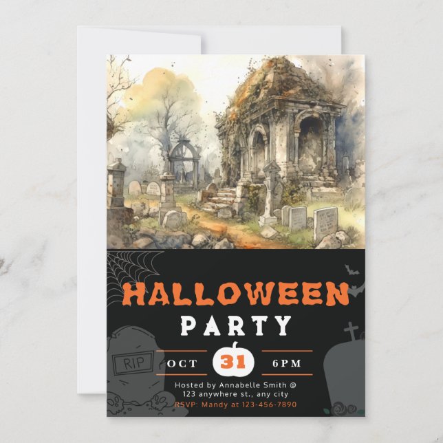 Invitation Cimetière déplaisant et effrayant Halloween noir (Devant)