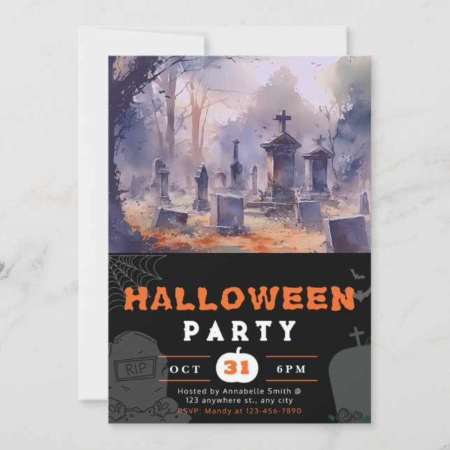 Invitation Cimetière déplaisant et effrayant Halloween noir (Devant)