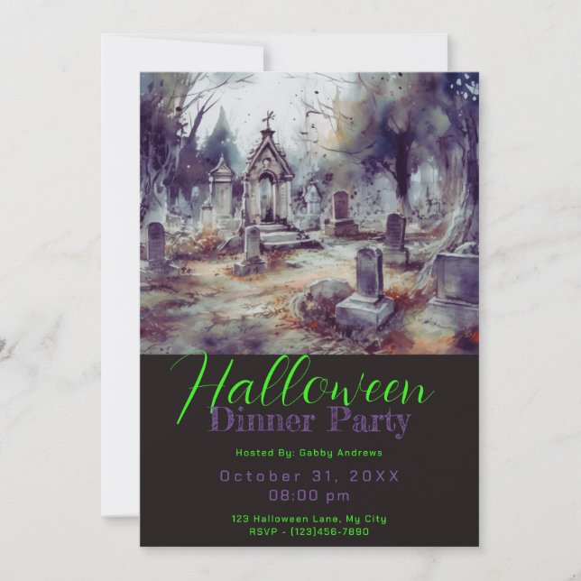 Invitation Cimetière déplaisant Graves Dîner d'Halloween (Devant)