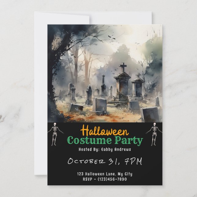 Invitation Cimetière déplaisant Graves Halloween noir (Devant)