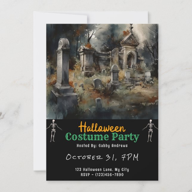 Invitation Cimetière déplaisant Graves Halloween noir (Devant)