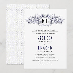 Invitation Cimetière héraldique bleu marine avec initiales ma