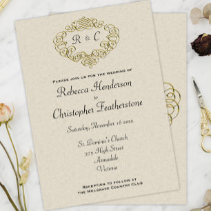 Invitation Cimetière Mariage d'or Monogrammé Mariage d'élégan