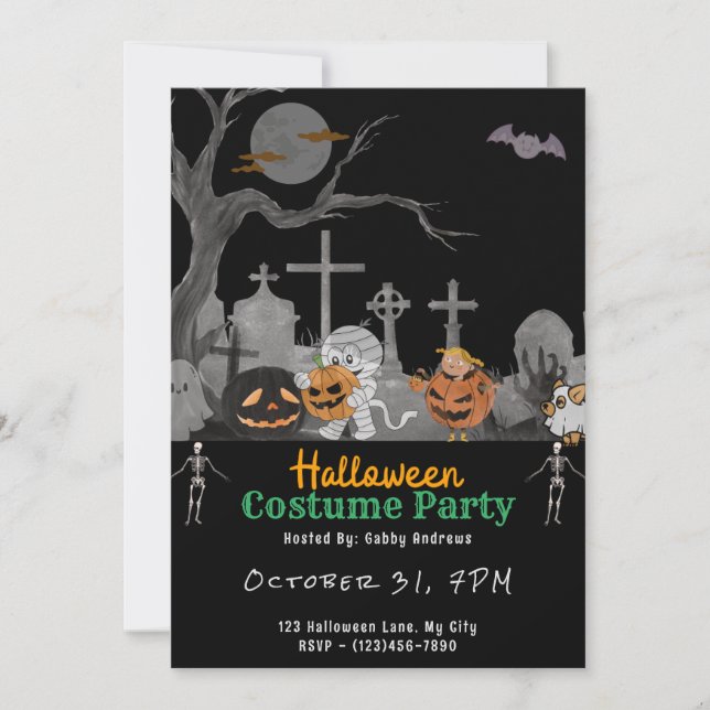 Invitation Cimetière mignon avec Fantômes maman Black Hallowe (Devant)
