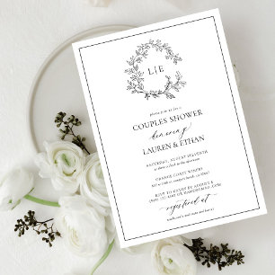 Invitation Cimetière noir blanc Monogramme Couples Douche