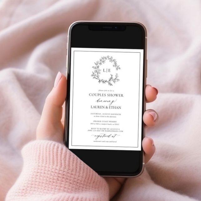 Invitation Cimetière noir blanc Monogramme Couples Douche (Créateur téléchargé)