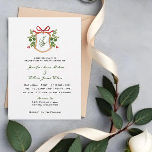 Invitation Cimier avec verdure d'hiver mariage de vacances