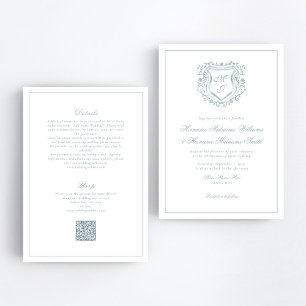 Invitation Cimier bleu Dusty QR RSVP Mariage tout-en-un
