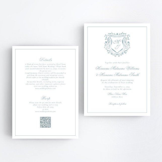 Invitation Cimier bleu Dusty QR RSVP Mariage tout-en-un (Créateur téléchargé)