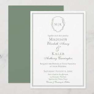 Invitation Cimier Botanique Classic Élégant Monogramme Sage