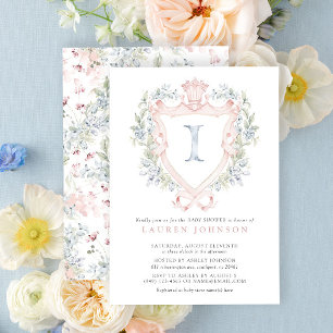 Invitation Cimier de la Couronne Monogramme Baby shower bleu 