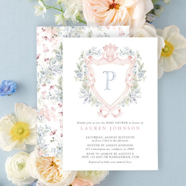 Invitation Cimier de la Couronne Monogramme Baby shower bleu  (Baby Shower Invitation!)