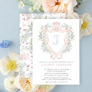 Invitation Cimier de la Couronne Monogramme Baby shower bleu