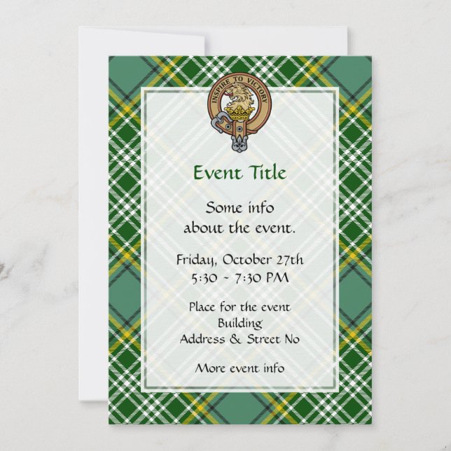 Invitation Cimier de lion Clan Currie sur Tartan (Devant)