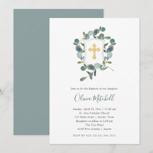 Invitation Cimier d'Eucalyptus  Aquarelle et baptême croisé