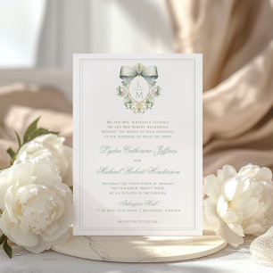 Invitation Cimier Élégant avec Ruban Vert Sauge   Mariage Mon