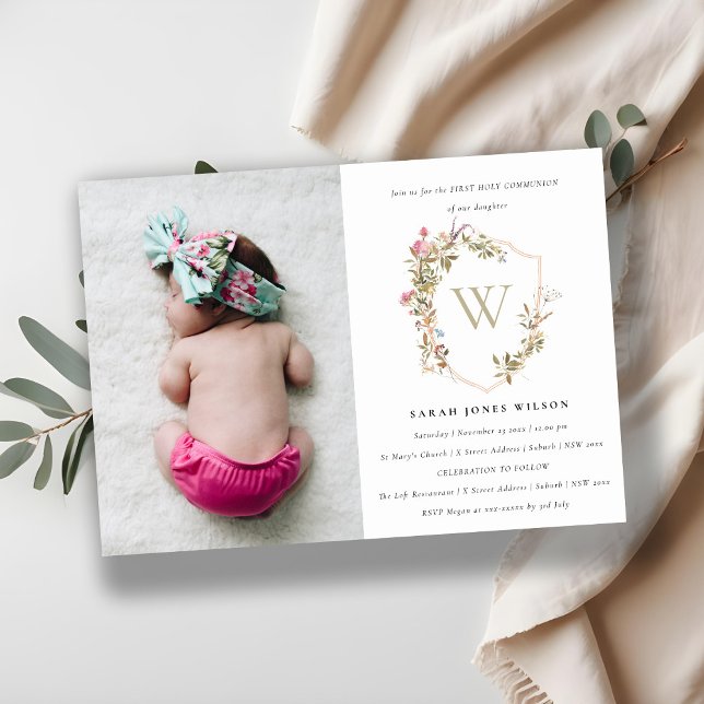 Invitation Cimier Fleur sauvage Dusky Photo Première communio (Créateur téléchargé)