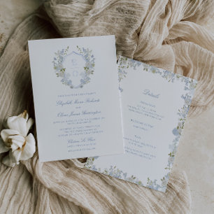 Invitation Cimier Floral Bleu Doux Romantique Tout en un Mari