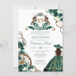 Invitation Cimier floral Emerald Green Charro Quinceanera