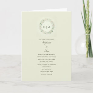 Invitation Cimier Floral Monogramme Sage Vert Beige Mariage