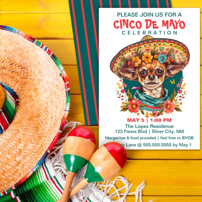 Invitation Cinco de Mayo Chihuahua portant Sombrero & Serape (Créateur téléchargé)