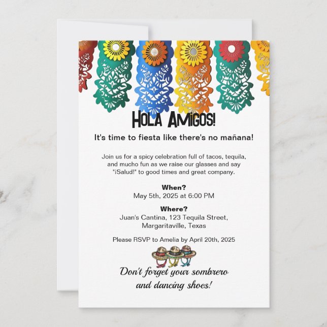 Invitation Cinco de Mayo Fiesta Bannières colorées (Devant)