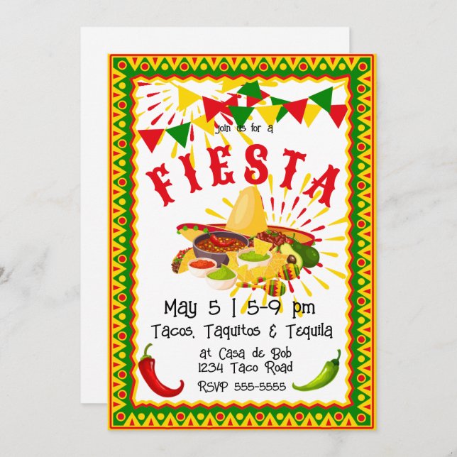 Invitation Cinco de Mayo Fiesta Salsa (Devant / Derrière)