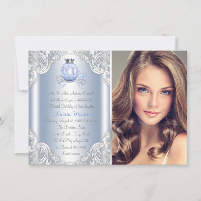 Invitation Cinderella Blue Princess Anniversaire (Devant)