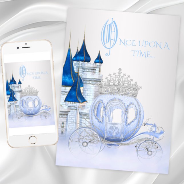 Invitation Cinderella Princess Anniversaire (Cinderella invitation with pretty carriage, castle and clouds. Digital and print files available.)
