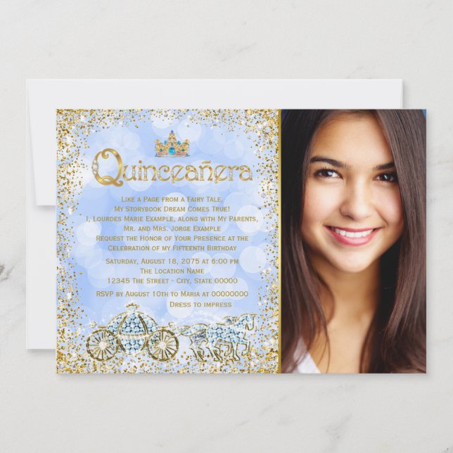 Invitation Cinderella Princess Carriage Photo Quinceanera (Devant)